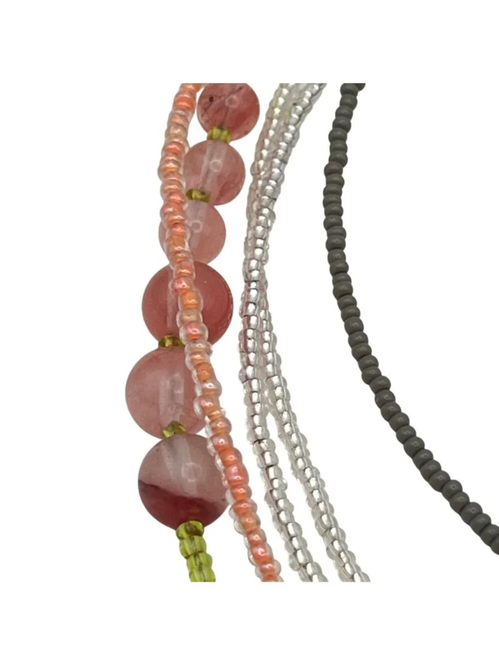 Blue Agate Slice Pendant Necklace Multistrand Beaded Boho Pink Green Glass Layer - Picture 13 of 15